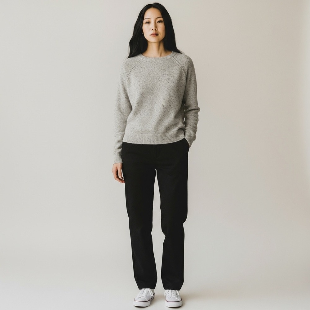 Belle France Women's Medium Speckled Grey Cashmere Crew Neck Sweater Pullover